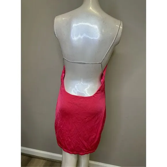 GAUGE81 Hira Short Dress Fuchsia Pink Crystal Straps Open Back Size M $386