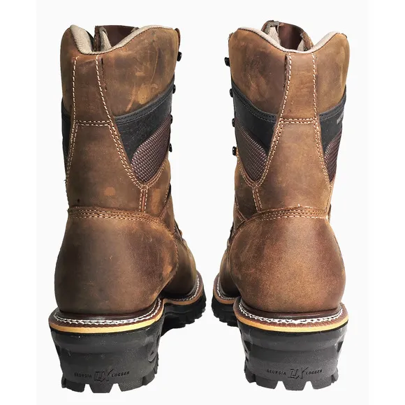 Georgia Boot LTX Men's Size 9W Brown Logger Waterproof 9&quot; Work Boots GB00616