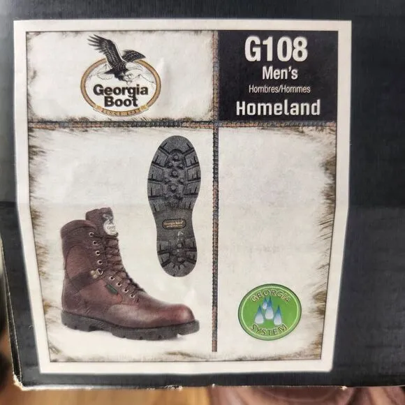 Georgia Boot G108 8&quot; Homeland Mens 8.5 Wide Brown Leather Waterproof Work Boots