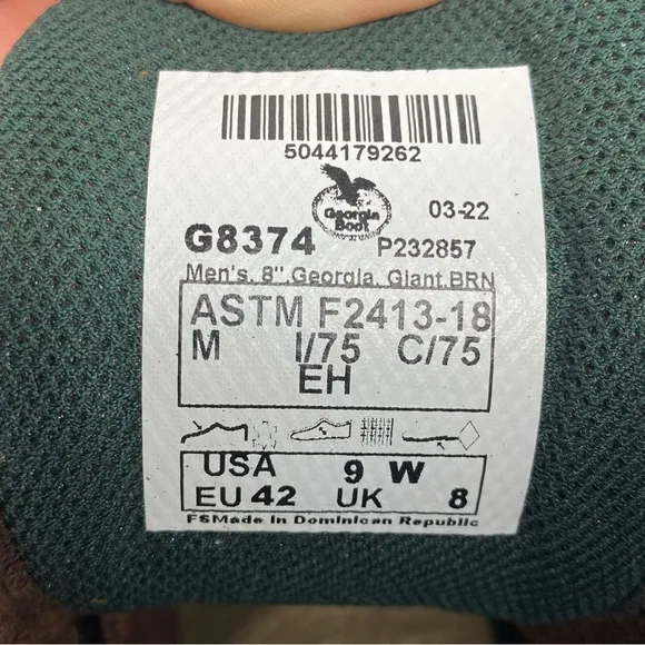 Georgia Giant Steel Toe Work Boots G8374 Size: 9 Wide