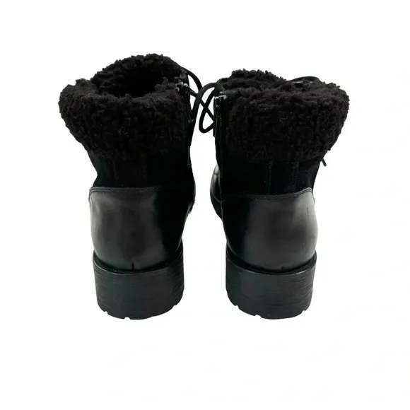 Geox Waterproof Rawelle ABX Leather Combat Ankle Boots Faux Fur Black Size 7 NWT