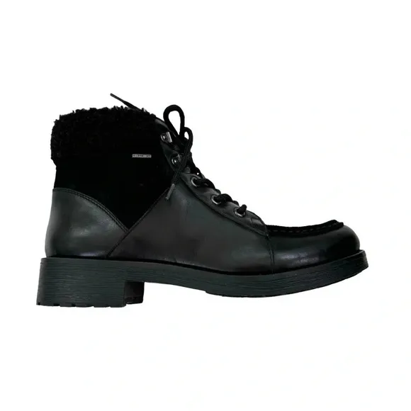 Geox Waterproof Rawelle ABX Leather Combat Ankle Boots Faux Fur Black Size 7 NWT