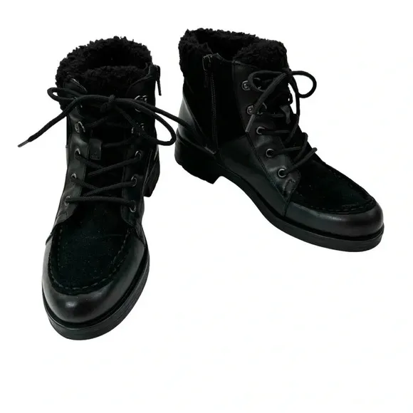 Geox Waterproof Rawelle ABX Leather Combat Ankle Boots Faux Fur Black Size 7 NWT
