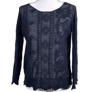 GIADA FORTE Resort Open Weave Crochet Knit Top US Size 4 Bateau Sweater Black