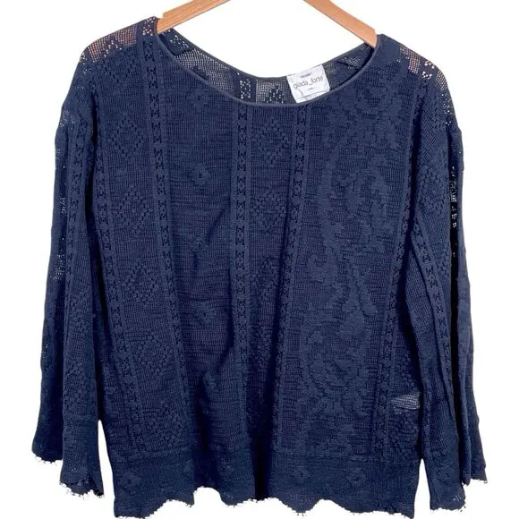 GIADA FORTE Resort Open Weave Crochet Knit Top US Size 4 Bateau Sweater Black