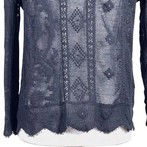 GIADA FORTE Resort Open Weave Crochet Knit Top US Size 4 Bateau Sweater Black