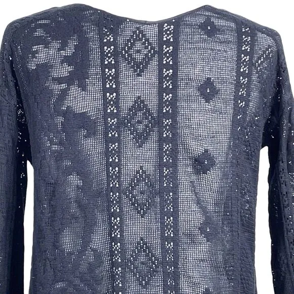 GIADA FORTE Resort Open Weave Crochet Knit Top US Size 4 Bateau Sweater Black