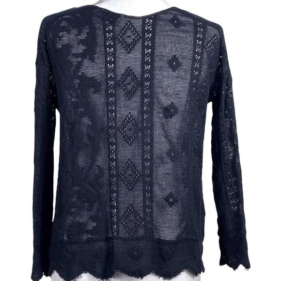 GIADA FORTE Resort Open Weave Crochet Knit Top US Size 4 Bateau Sweater Black