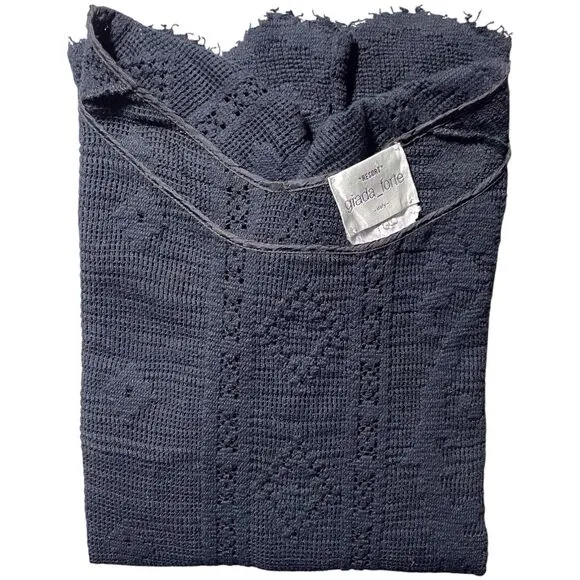 GIADA FORTE Resort Open Weave Crochet Knit Top US Size 4 Bateau Sweater Black