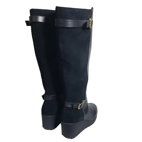 Giani Bernini Sannaa Leather Extended Calf Tall Wedge Boots Sz 10WC
