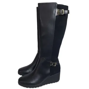 Giani Bernini Sannaa Leather Extended Calf Tall Wedge Boots Sz 10WC