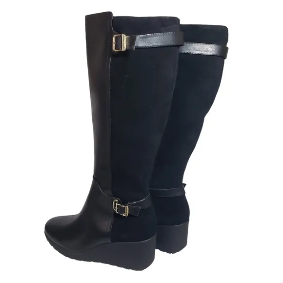 Giani Bernini Sannaa Leather Extended Calf Tall Wedge Boots Sz 10WC