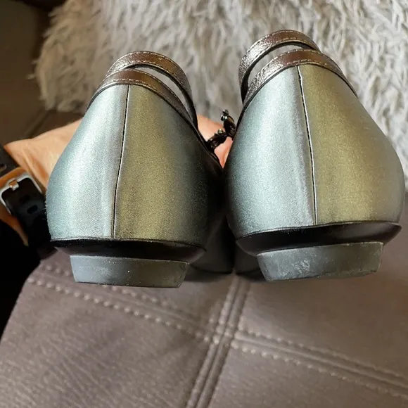 GIORGIO ARMANI SilverGray Leather&amp;Satin Flat Shoes