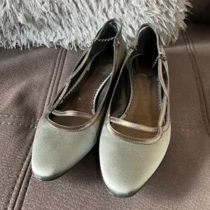 GIORGIO ARMANI SilverGray Leather&amp;Satin Flat Shoes