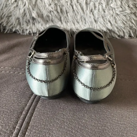 GIORGIO ARMANI SilverGray Leather&amp;Satin Flat Shoes