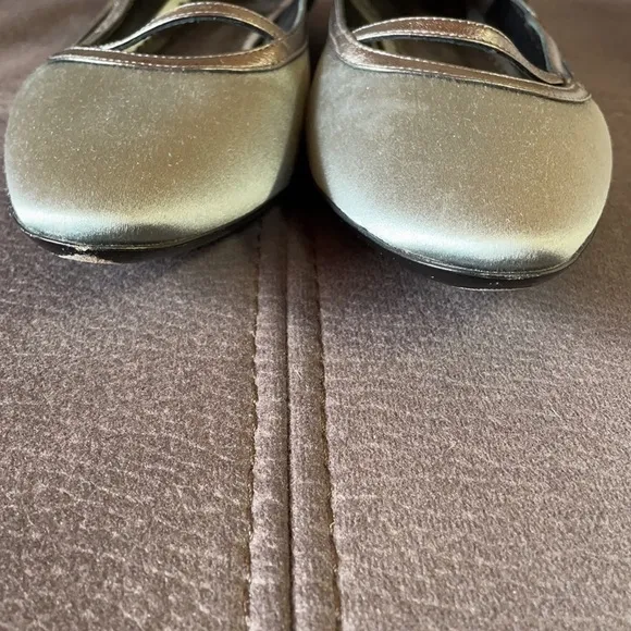 GIORGIO ARMANI SilverGray Leather&amp;Satin Flat Shoes