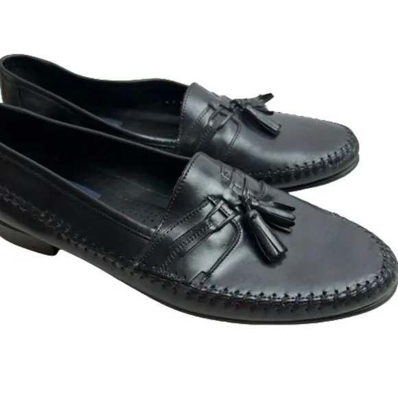 Giorgio Brutini Men's Black Leather Tassel Slip On Casual Loafer Shoes Size 9.5D