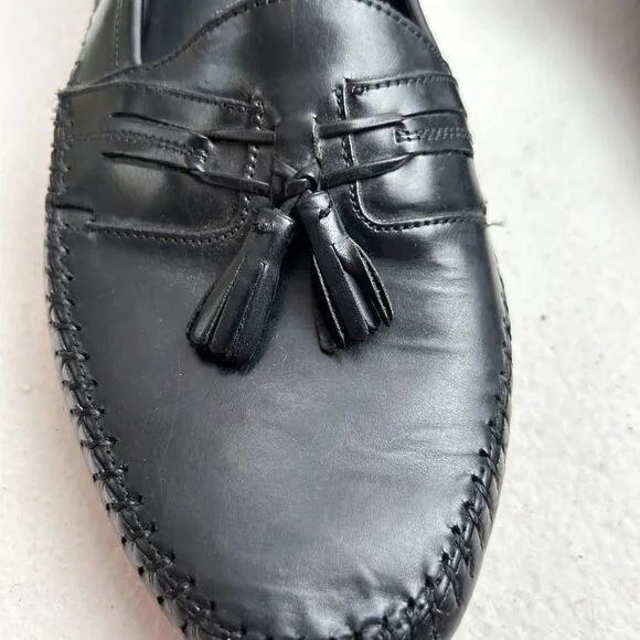 Giorgio Brutini Men's Black Leather Tassel Slip On Casual Loafer Shoes Size 9.5D