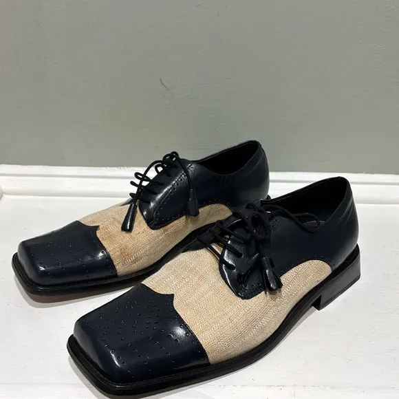 Giorgio Brutini Two-Tone Cream/Navy Square Toed Tassled Oxford Dress Shoes- 11