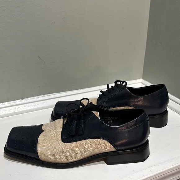 Giorgio Brutini Two-Tone Cream/Navy Square Toed Tassled Oxford Dress Shoes- 11