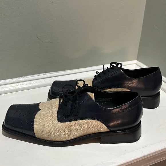 Giorgio Brutini Two-Tone Cream/Navy Square Toed Tassled Oxford Dress Shoes- 11