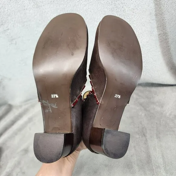 Giraudon Shoes Womens Size EU 37.5 US 7 Brown Leather Mary Jane Heels