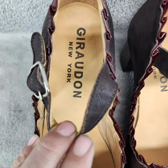 Giraudon Shoes Womens Size EU 37.5 US 7 Brown Leather Mary Jane Heels