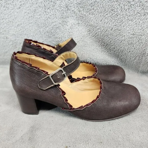 Giraudon Shoes Womens Size EU 37.5 US 7 Brown Leather Mary Jane Heels