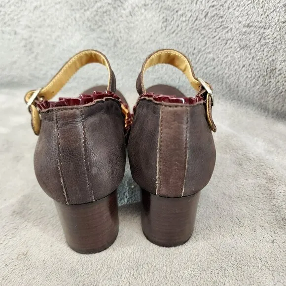 Giraudon Shoes Womens Size EU 37.5 US 7 Brown Leather Mary Jane Heels