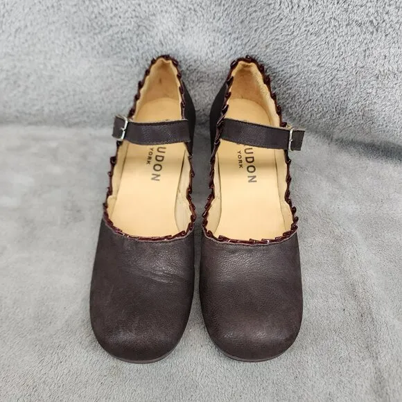 Giraudon Shoes Womens Size EU 37.5 US 7 Brown Leather Mary Jane Heels
