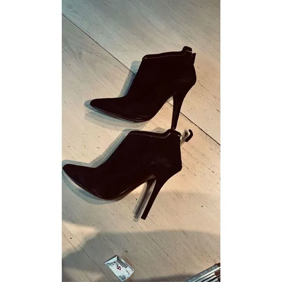 GIUSEPPE ZANOTTI BLACK SUEDE GREEK 105MM POINTED TOE ANKLE BOOTS SZ 8.5