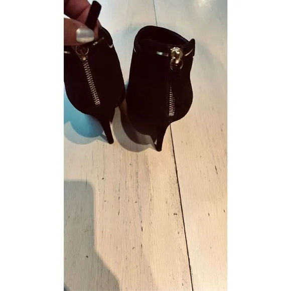 GIUSEPPE ZANOTTI BLACK SUEDE GREEK 105MM POINTED TOE ANKLE BOOTS SZ 8.5