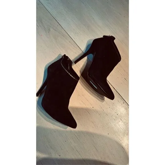 GIUSEPPE ZANOTTI BLACK SUEDE GREEK 105MM POINTED TOE ANKLE BOOTS SZ 8.5