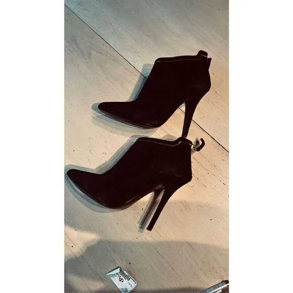 GIUSEPPE ZANOTTI BLACK SUEDE GREEK 105MM POINTED TOE ANKLE BOOTS SZ 8.5