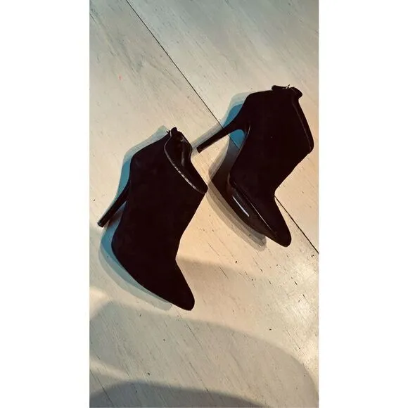 GIUSEPPE ZANOTTI BLACK SUEDE GREEK 105MM POINTED TOE ANKLE BOOTS SZ 8.5