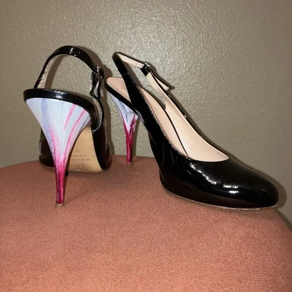 GIUSEPPE ZANOTTI Heels SLINGBACKS Black THREE TONE HEEL - Sz 8 (EU 38) Italy