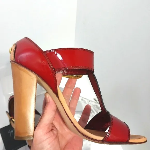 Giuseppe Zanotti Patent Leather Buckle Heels, Size 37|US 7