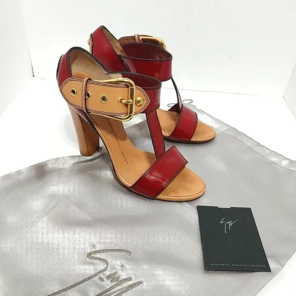 Giuseppe Zanotti Patent Leather Buckle Heels, Size 37|US 7
