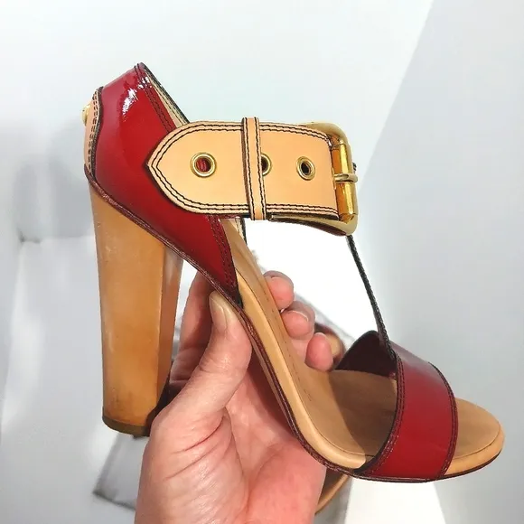 Giuseppe Zanotti Patent Leather Buckle Heels, Size 37|US 7