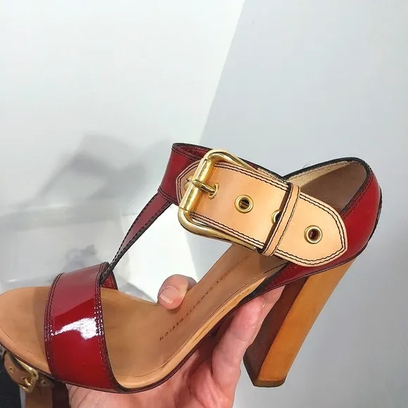Giuseppe Zanotti Patent Leather Buckle Heels, Size 37|US 7