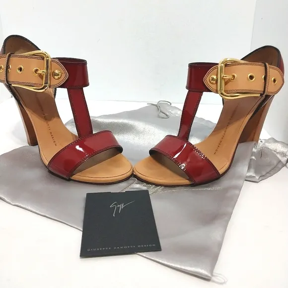 Giuseppe Zanotti Patent Leather Buckle Heels, Size 37|US 7