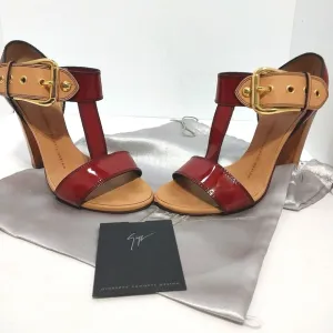 Giuseppe Zanotti Patent Leather Buckle Heels, Size 37|US 7