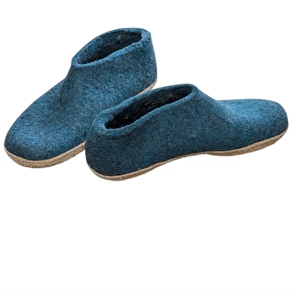 Glerups wool shoe size 41/ 10 leather sole slipper moccasin eco friendly natural