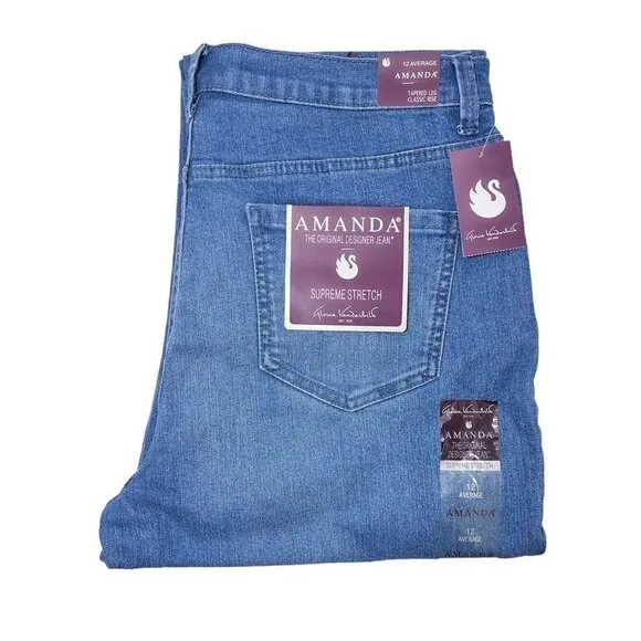 Gloria Vanderbilt Womens Amanda High Rise Med Wash Tapered Leg Jeans Sz 12 NWT