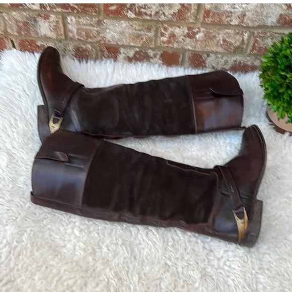 Golden Goose Santa Fe Flat Cowboy KneeHigh Leather Suede Boots Size EU 38
