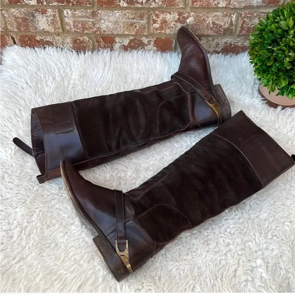 Golden Goose Santa Fe Flat Cowboy KneeHigh Leather Suede Boots Size EU 38