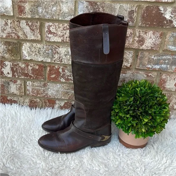 Golden Goose Santa Fe Flat Cowboy KneeHigh Leather Suede Boots Size EU 38