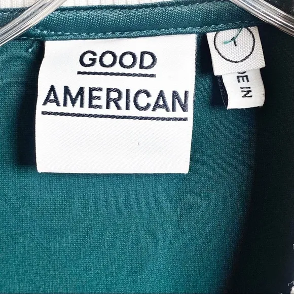GOOD AMERICAN Emerald Green &amp; White Satin Bomber Jacket, Size 1