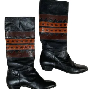 Gorgeous Genuine Leather Cowgirl Boots Made In Portugal Size 5