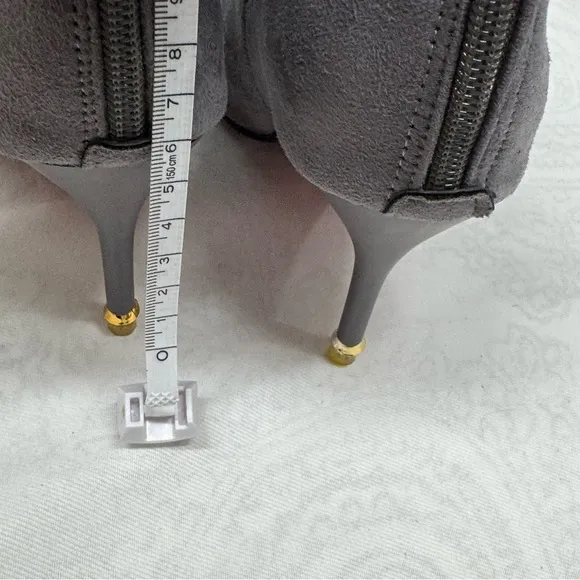Gray high heel boots red bottom suede zipper back. Ankle strap date work sz 38